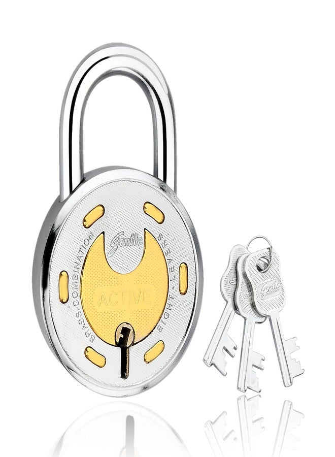 Bergo Lock Round 65 Padlock with 3 Keys/Key Chain /8 Lever/Double Locking/Brass Combination Silver Finish - Image 1